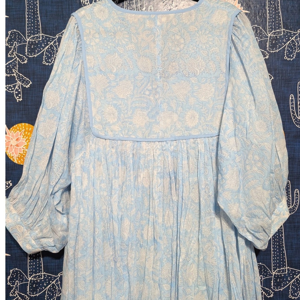 The Fox and the Mermaid Cotton Floral Print Midi Dress Blue Women's Size XL - Picture 7 of 10